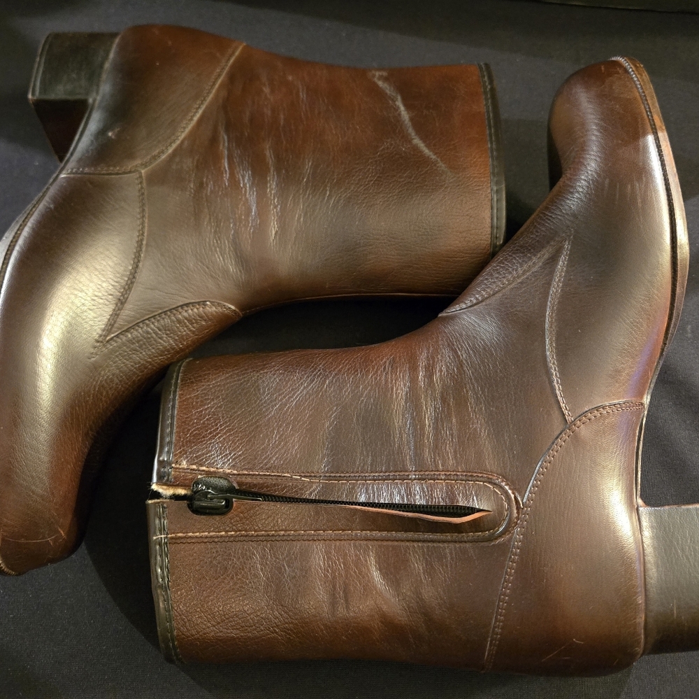 Vintage Women's 10 Brown Leather Sears Ankle Boots Waterproof Witchy Goth Boho